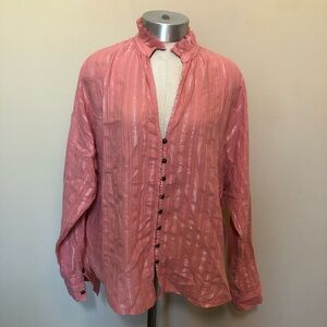 Anthropologie Pilcro Tavi Buttondown Shirt Cotton Metallic Stripe oversized